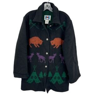 Vintage Wooded River Coat Womens Medium Wool Western Cowboy Tribal Southwestern
